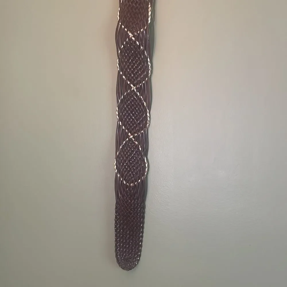 NWT Anthropologie Wide High Waist Brown Leather Woven Metallic Accent Belt Sz M